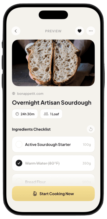 Mise recipe preview screen
